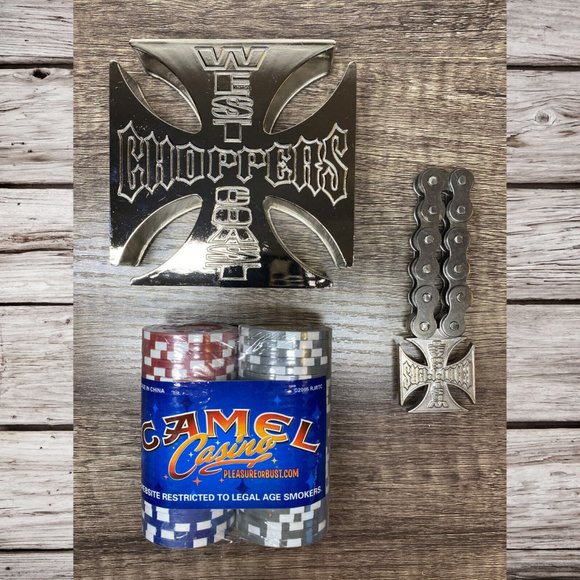 West Coast Choppers Cross Logo Ashtray, Motorcycle Opener, Free Chips NEW IN BOX - Picture 2 of 13